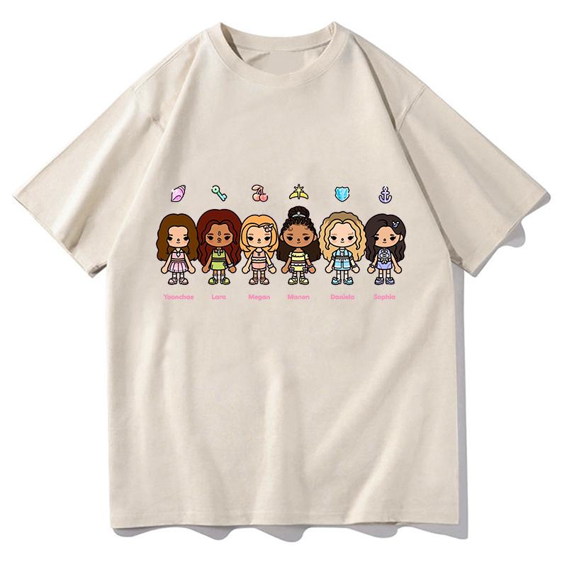 KATSEYE X Toca Boca Maglietta KATSEYE Nuovo Merch Cotone Magliette di Alta Qualità Stampa Cartone Animato Abbigliamento Divertente Magliette Comode Unisex