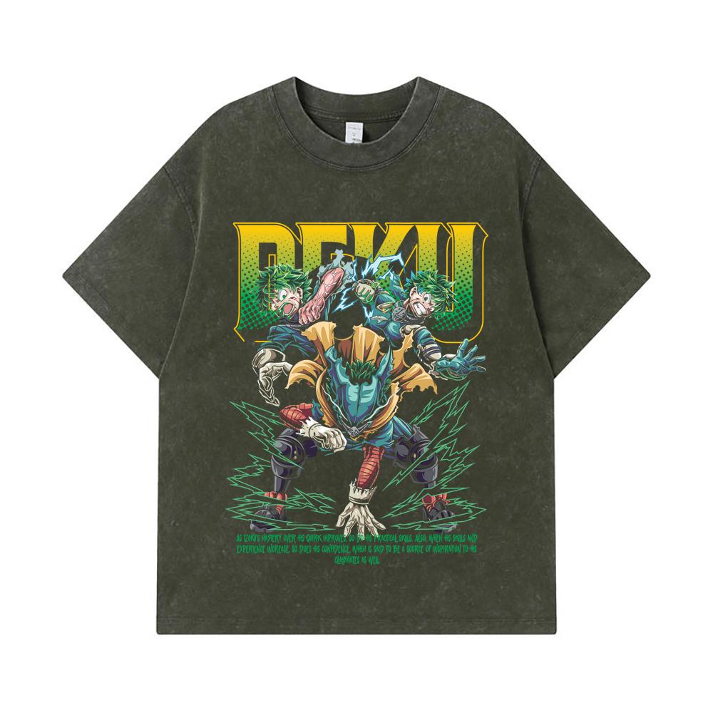 275 GSM Washed T-shirts 100% Cotton My Hero Academia V15 Deku Print Unisex Heavy Cotton T Shirt