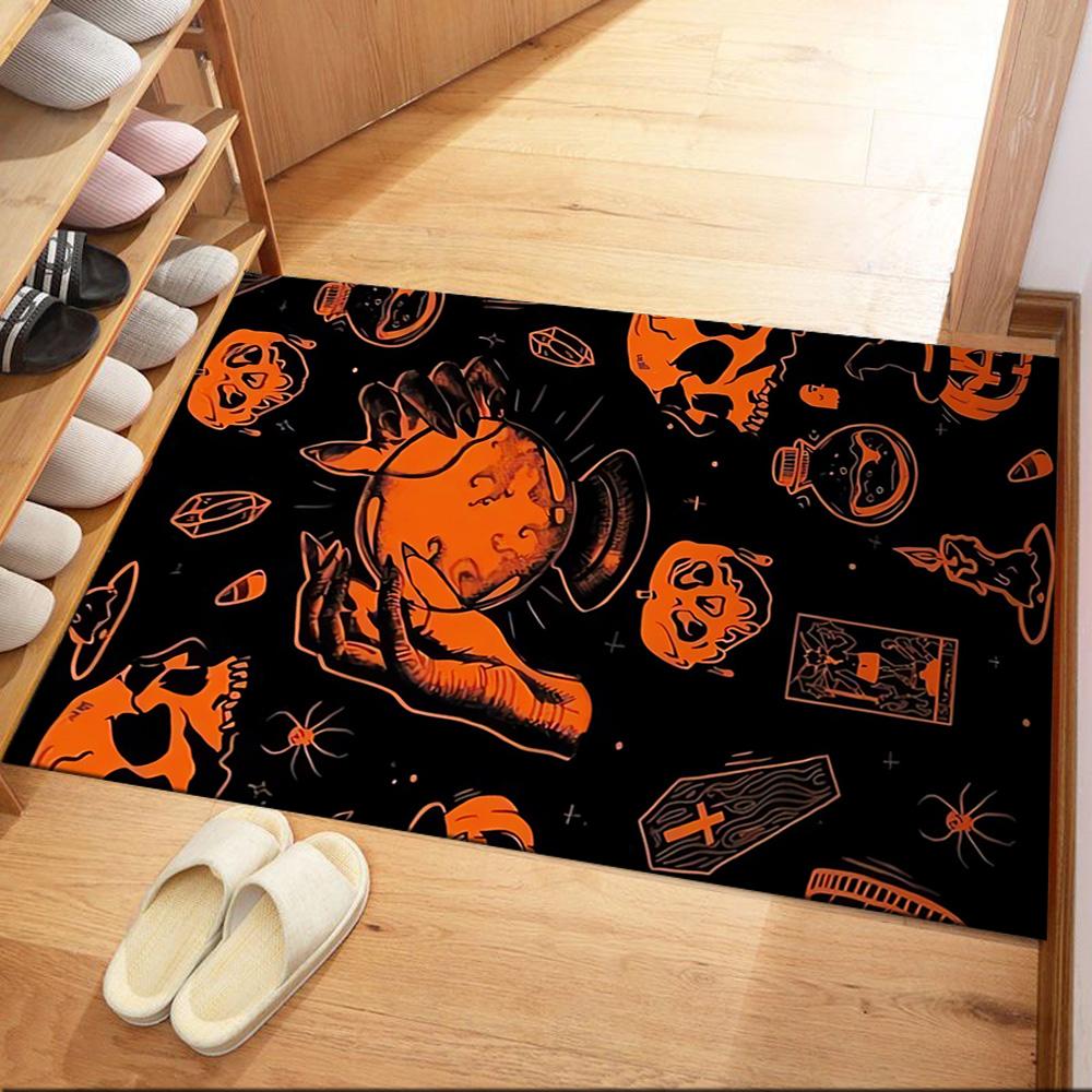 Sugar Skull Pumpkin Art Floor Mats for Living Room, Bedroom and Room Decoration Are Suitable for Gifts.
