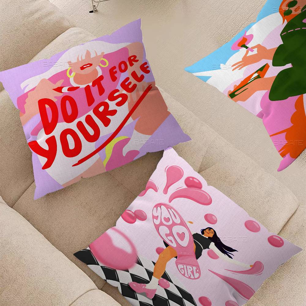 Feminist Fashion Art Pink Girl Cushion Cover Decorative Pillow Sofa Home Decor case pillow cases