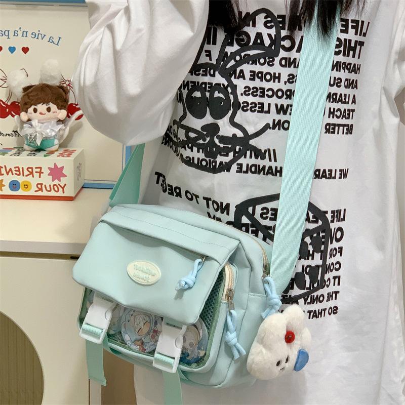 Japanese Contrasting Color Shoulder Bag Cute Small Fresh Pain Bag Girl Student Simple Casual Light Transparent Messenger Bag