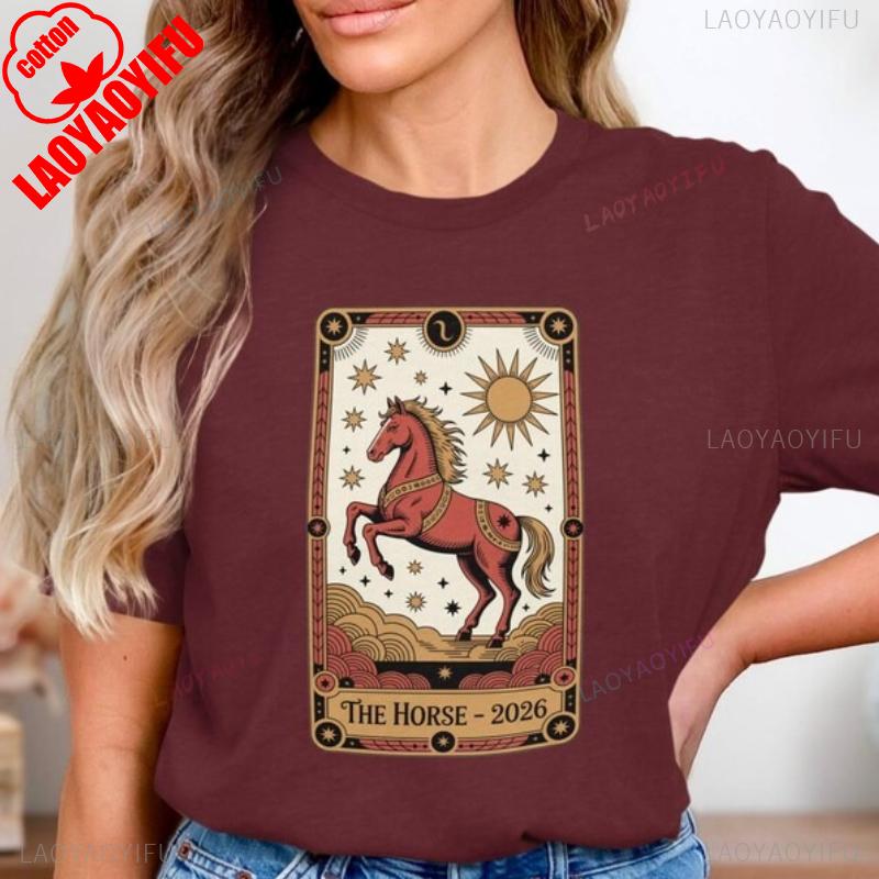 2026 Year of Horse TShirt Chinese Zodiac Shirt Astrology Tee Lunar New Year Gift Celestial Zodiac Animal Casual Soft Tops S