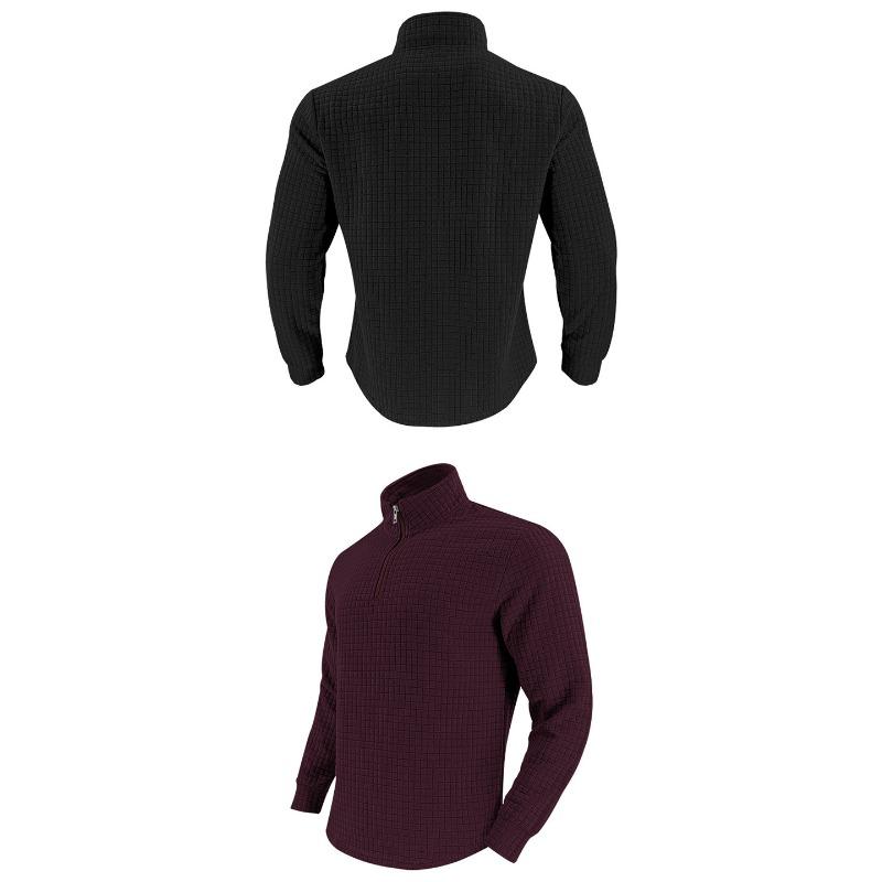 Men's Fashion Quarter Zip Small Plaid Sweatshirt, Stand Collar Long Sleeve Pullover for Spring Fall