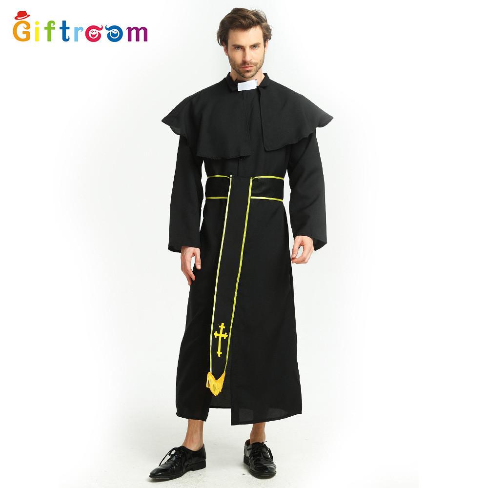 Stunning Black And Gold Priest Costume For Men Perfect For Halloween Stage Performances