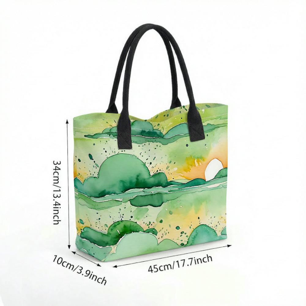 Watercolor Landscape Tote Bag Large Capacity Casual Shoulder Bag for Daily Shopping Travel Lightweight Durable Carryall Handbag
