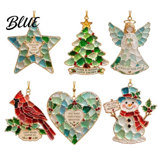 Christmas Tree Hanging Ornaments 2Pcs Sea Glass Ornament Seaglass Heart Bird Angel Star Decorative Acrylic Pendants Snowman Pendant Handmade