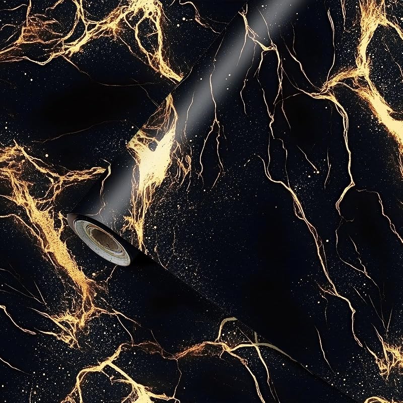 Schwarz Gold Marmor Tapete Marmor Kontaktpapier Vinyl Selbstklebend Abnehmbar Arbeitsplatte Peel and Stick Wandtapete für Renovierung Wand Arbeitsplatte