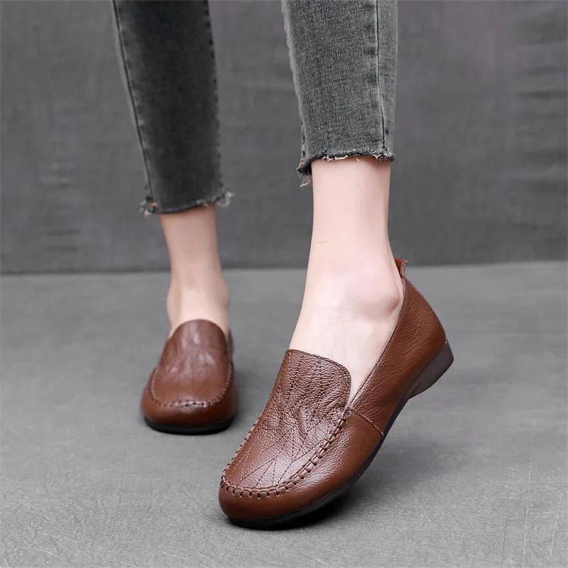 Fashion Luxury Comfortable Walk Shoes Women's Loafers Ballet Flats Elderly Woman Genuine Leather Moccasins Mom Vintage Soft Sole Shoes