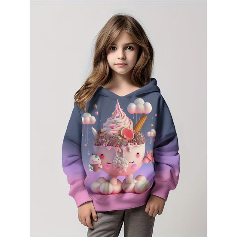 Child Hoodies Trendy Girls Cartoon Bunny Print Pullover Hooded Sweatshirt Street Fashion Tops Long Sleeve Children's Sweatshirt