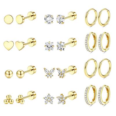 12 Pairs Gold Butterfly Stainless Steel Stud Earrings for Cartilage Piercing