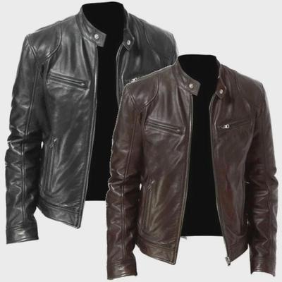 Veste en cuir tendance à col montant pour homme – Style moto printemps/automne, grandes tailles disponibles