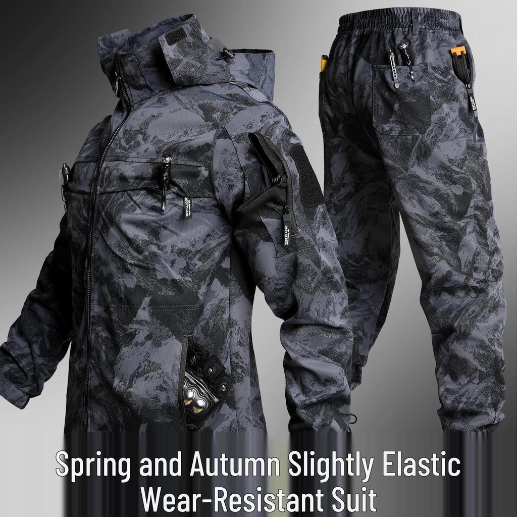 Men's Breathable Camouflage Suit Set: Durable Workwear and Tactical Jacket for Spring and Autumn.