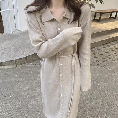 Temperament Lazy Wind Knitted Dress Women's Autumn and Winter New Loose Long Over-the-knee Sweater Skirt with Coat