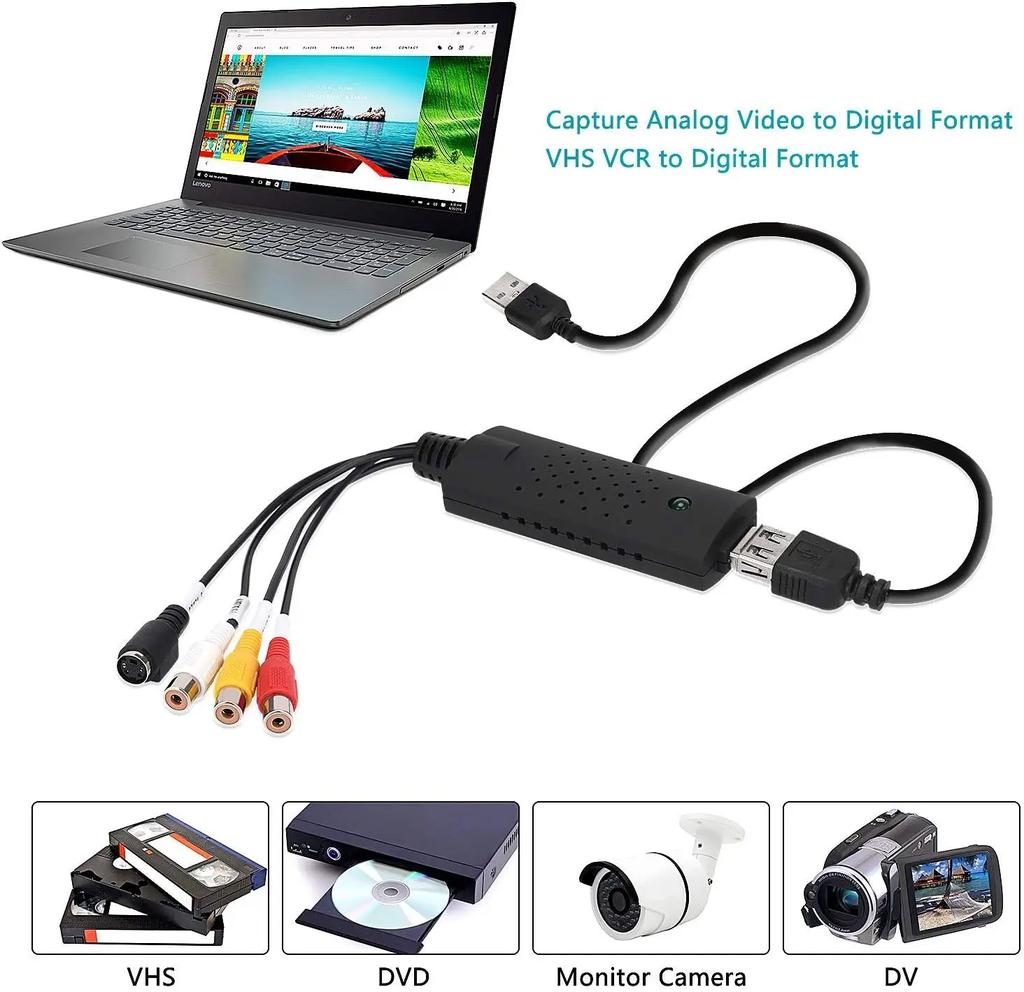 VHS To Digital Converter USB Audio Video Converter for Windows 7 8 10 Video Capture Card Digitize From Analog Video VCR VHS DVD