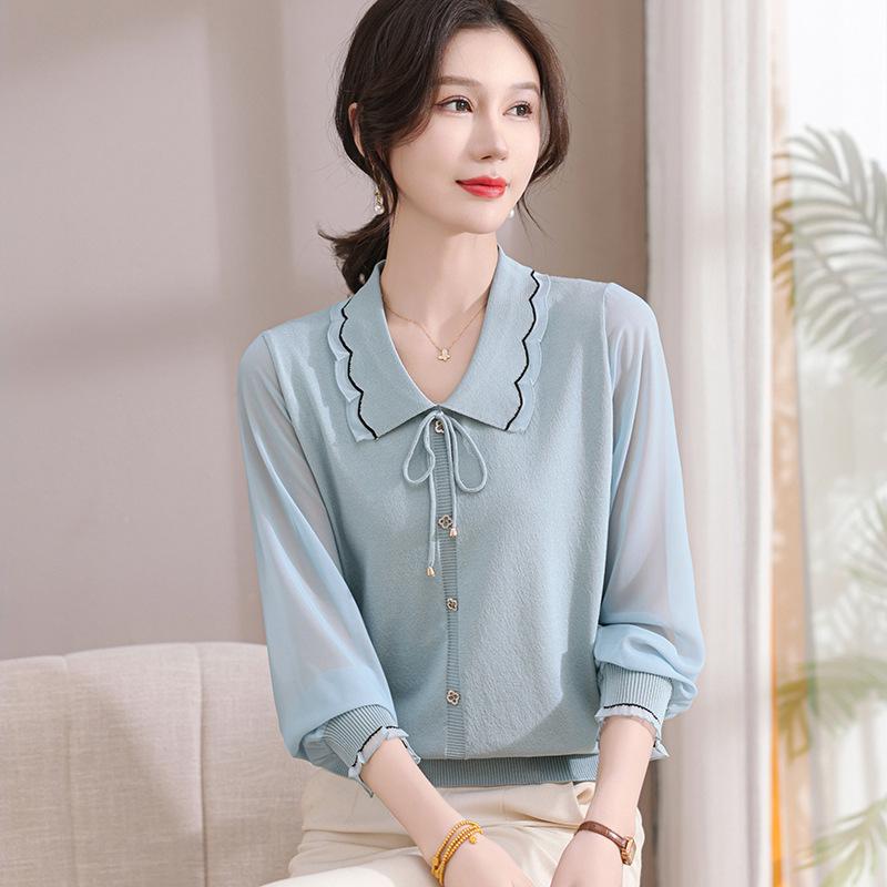 

Stylish Spring Knit Top with Gauze Sleeves for Middle-aged and Elderly Women 3XL (140-160 jin)
