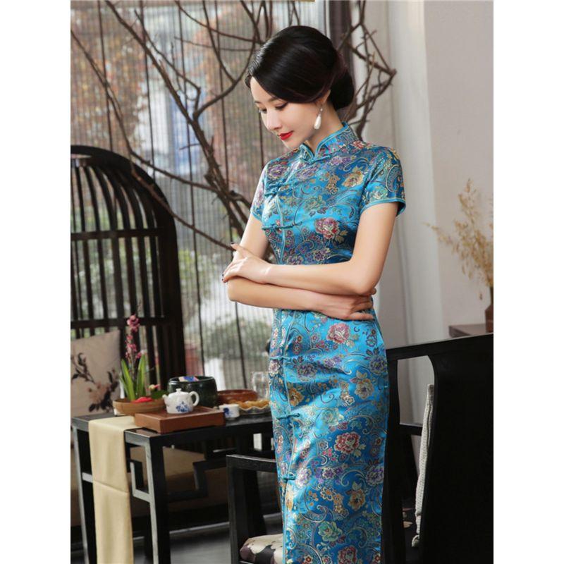 Standing Collar Buckle Slim Fitting Long Qipao Buckle Silm Long Cheongsam