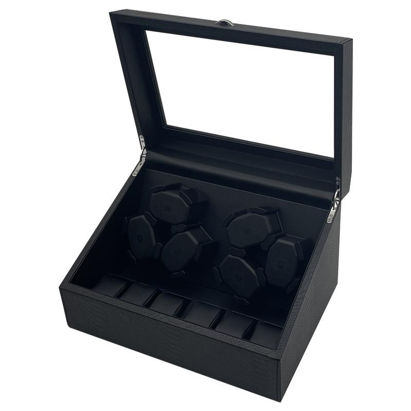 

Leather Watch Winder Black 6-position Mechanical Watches Automatic Movement Winding Device Men Wrist Watch Storage Display Boxes чорний