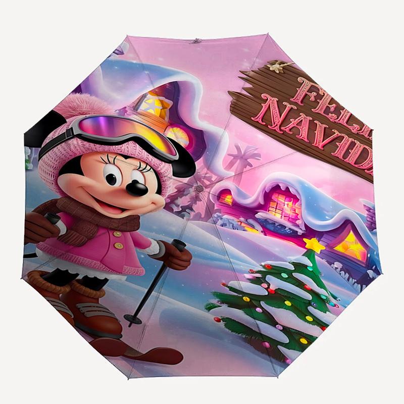

1pc Minnie Mouse Christmas umbrella automatic open/close, 8-Rib Durable Frame, Compact Folding Design, Ideal Birthday/Holiday Gift 1180A