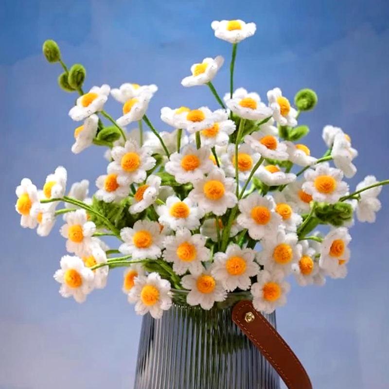 5Pcs Pipe Cleaner Handmade Daisy Flower Home Decor Finished Artificial Chenille Stems Daisy Bouquet