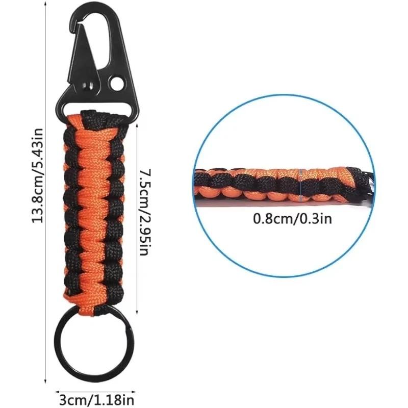 Military Paracord Keychain Ring Survival Kit with Carabiner Braided Cord Rope Lanyard Emergency Knot Tools for Camping Outdoor