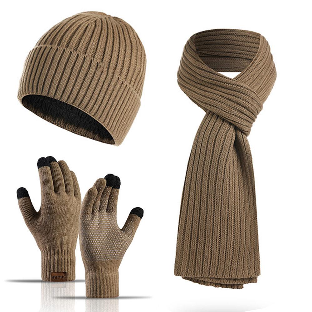 Thickened Beanies Scarf Gloves Set Fleece-lined Touchscreen Gloves 3 In 1 Set  for Women & Men
