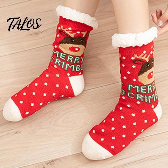 Winter Warme Fußbekleidung für Damen Weihnachtssocken mit Griffen für Herren, Verdickte Plüschgefütterte Thermosocken, Rutschfeste Socken für das Wohnzimmer