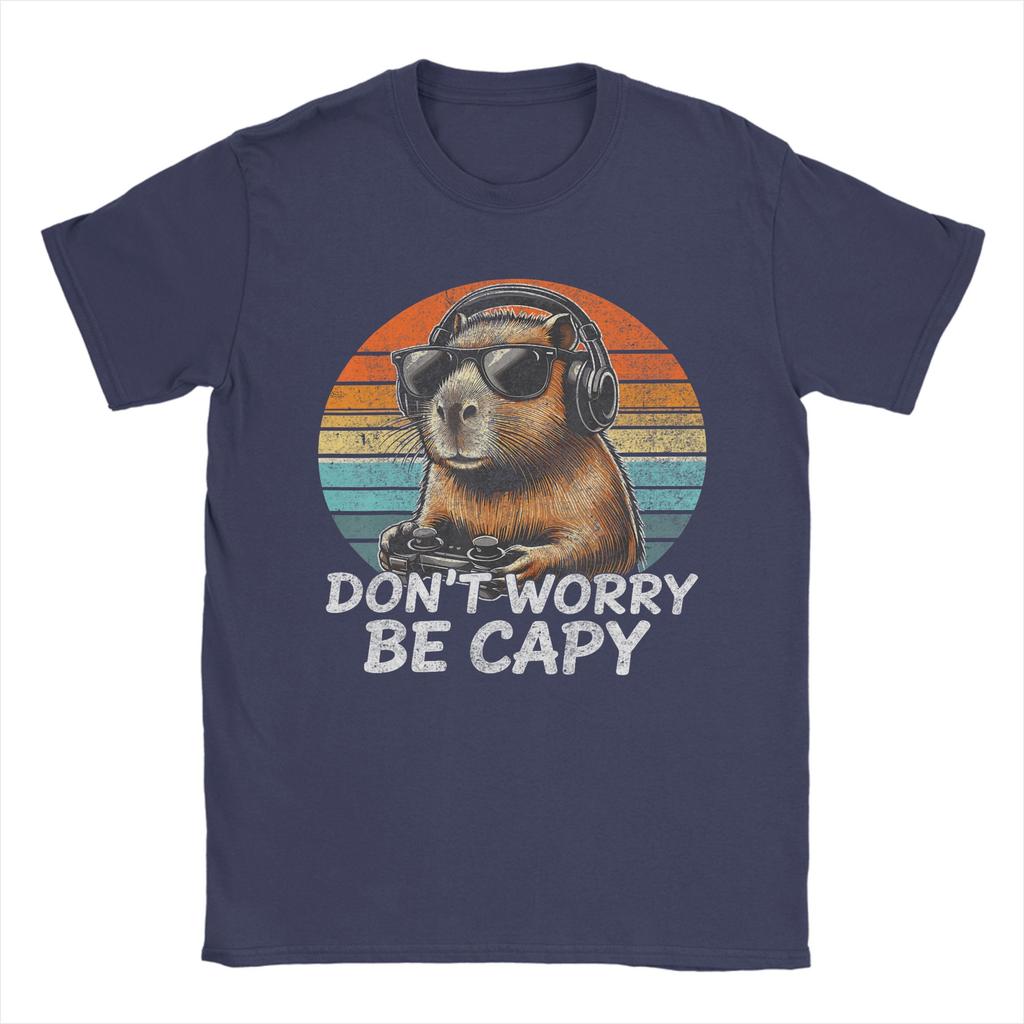 Dont Worry Be Capy Capybara Retro Gaming T Shirt Beach Cotton T Shirts For Couple Hippie Casual Tee Shirt ShortSleeve YK Tops