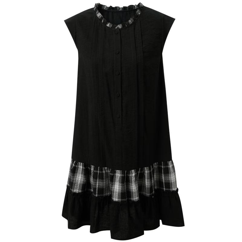 

Летнее мини-платье SanCai 2026 с клетчатыми вставками, А-силуэта S