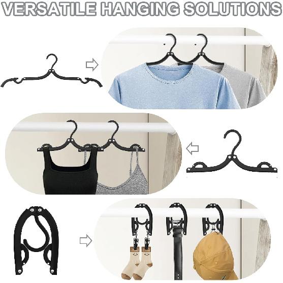 12 PCS Travel Hangers Cruise Ship Essentials Portable Folding Clothes Hangers Travel Accessories Foldable Clothes Drying Rack (Black)