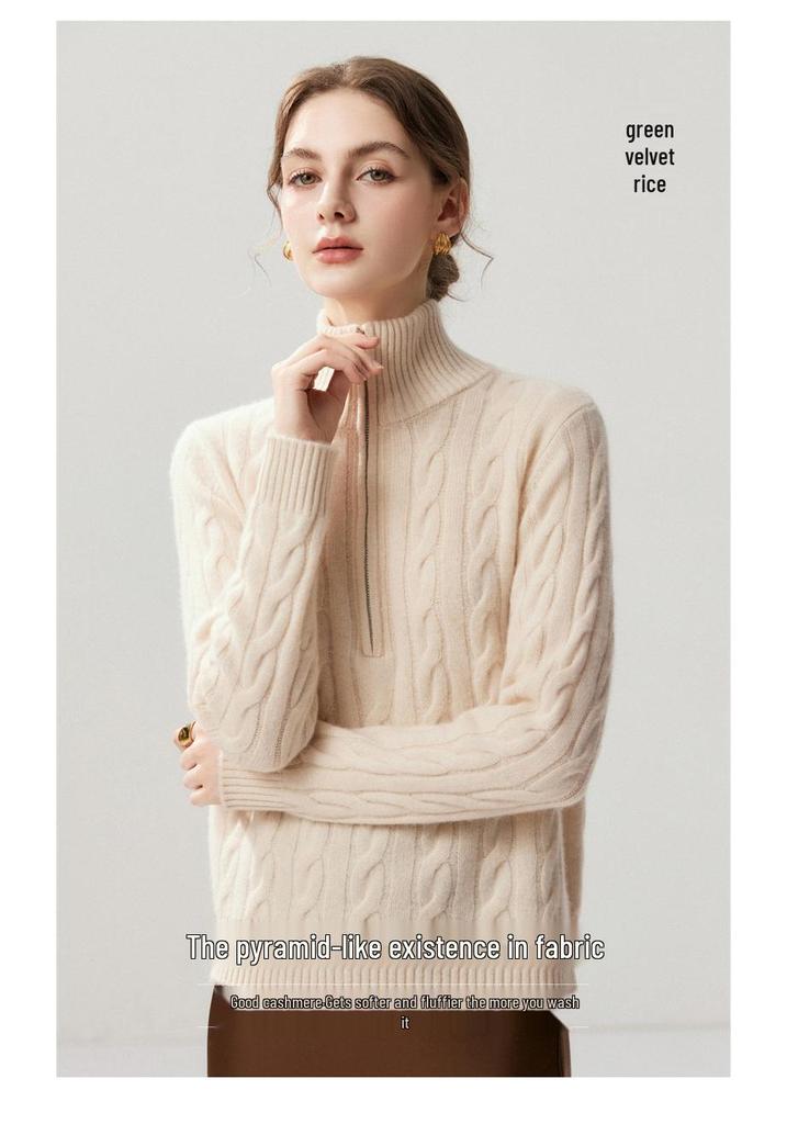 Lekasha Women's Cashmere Half-Zip Cable Knit Sweater - Autumn/Winter Collection