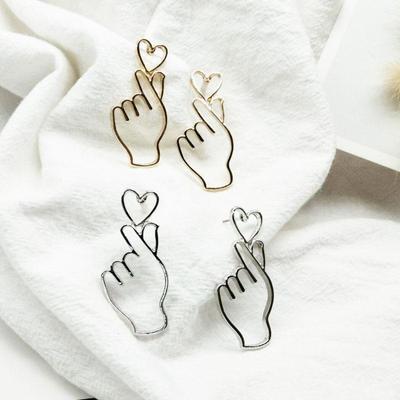 Cute Drop Dangle Piercing Earring  Love's Hand Hollow Long Tassel Heart Gesture Earrings