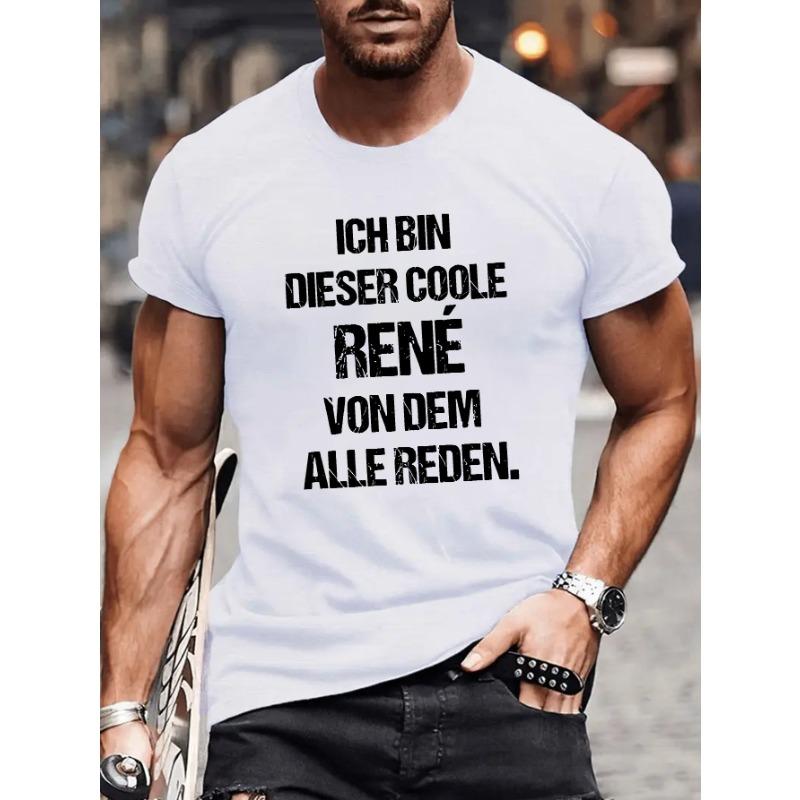 

European sizes Men S Casual German RENE Print Short Sleeve T-Shirt - Summer Crew Neck Top 4XL білий