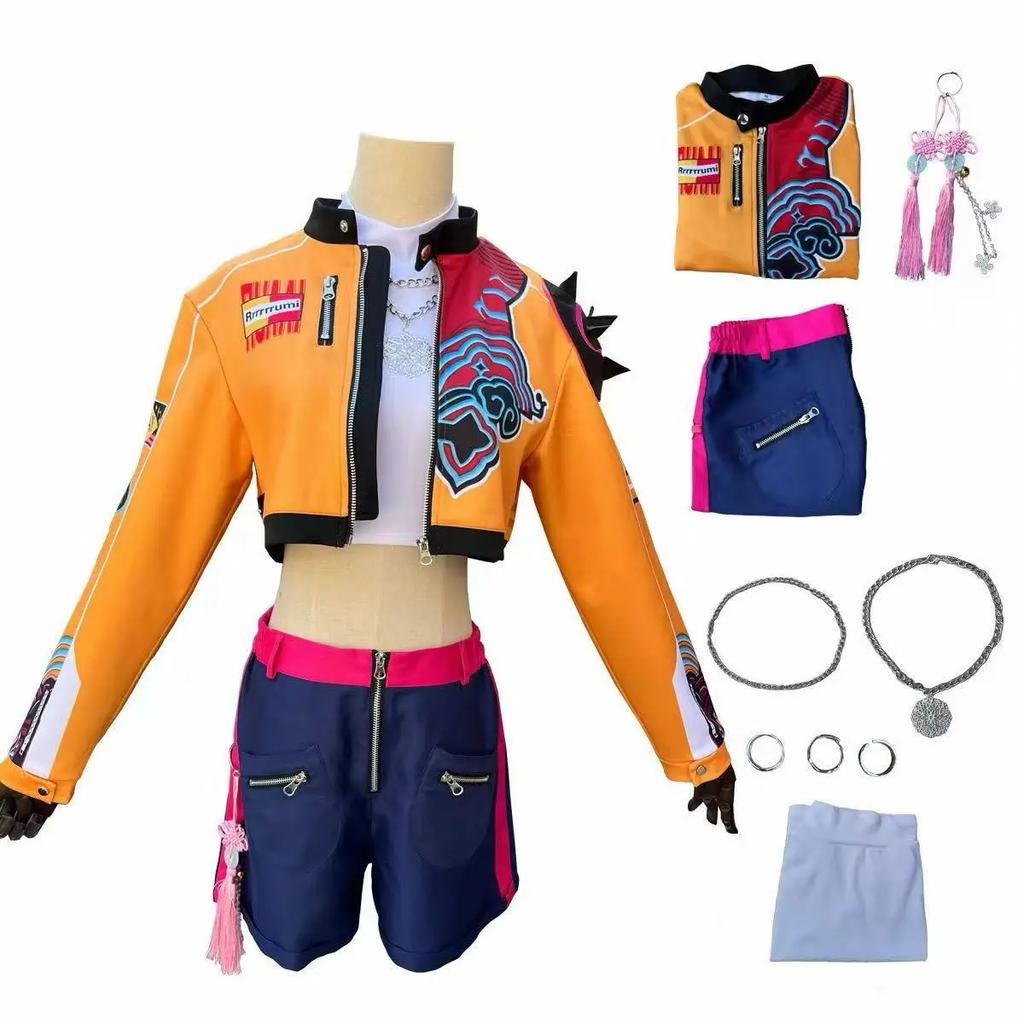 Huntrix KPop Mira Zoey Rumi Cosplay Kostüm Sets für Kinder Mädchen Cosplay Anime Uniform Geschenke Karnevalskostüm Halskette