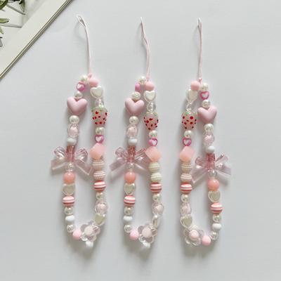 Dolce e Carino Rosa Fragola Ciondolo da Cellulare Catene per Cellulare da Donna Catena di Perle Ciondolo per Cellulare Ciondolo Chiave Cordino Antismarrimento Gioielli