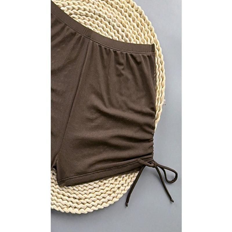 Women Solid Color Tie Side Bikini Swim Shorts