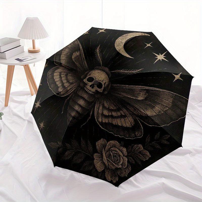 Bohemian Moonlit Moth Wall Decal - Celestial Boho Decor Sticker Umbrella, Portable 3-Fold Compact Umbrella for Men & Women R147