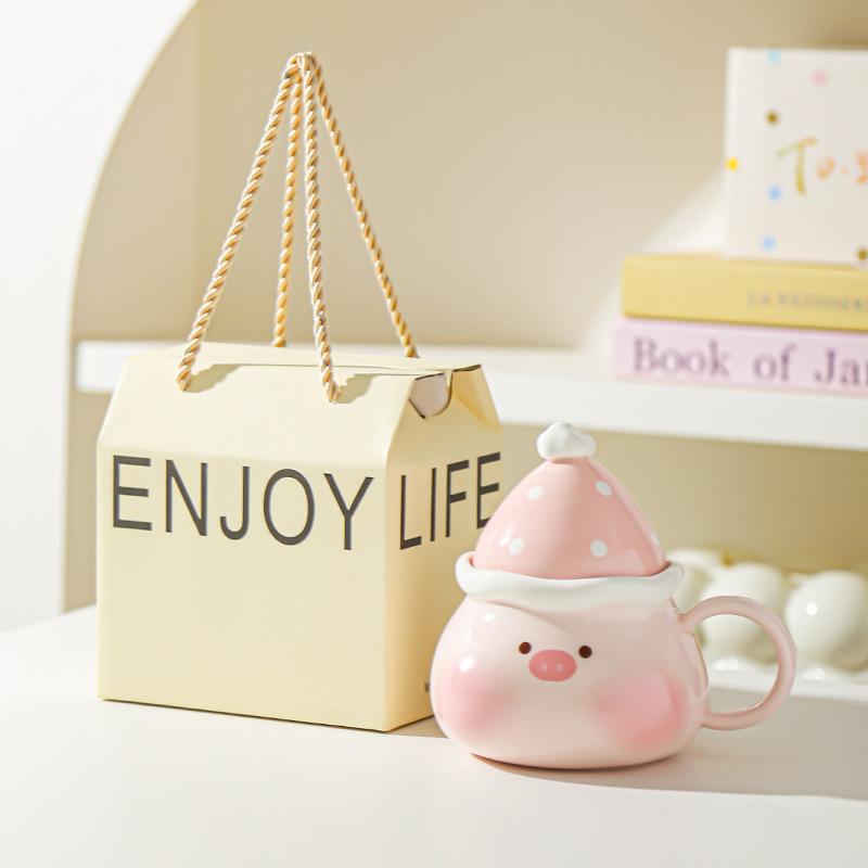 

Креативная милая кружка в виде мультяшного поросенка и щенка из керамики с крышкой, подарок, чашка для воды, парная кружка 401-500ml