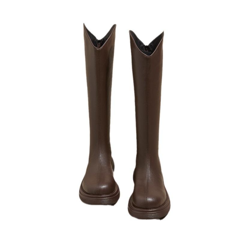 Brown boots women's 2025 new thick-soled small man but knee knight boots spring and autumn thin temperament high boots