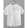 Summer Japanese Artistic Stand-up Collar Linen Short Sleeve Shirt Men Chinese Style Retro Cotton and Linen Thin Half-Sleeved Casual Shirt
