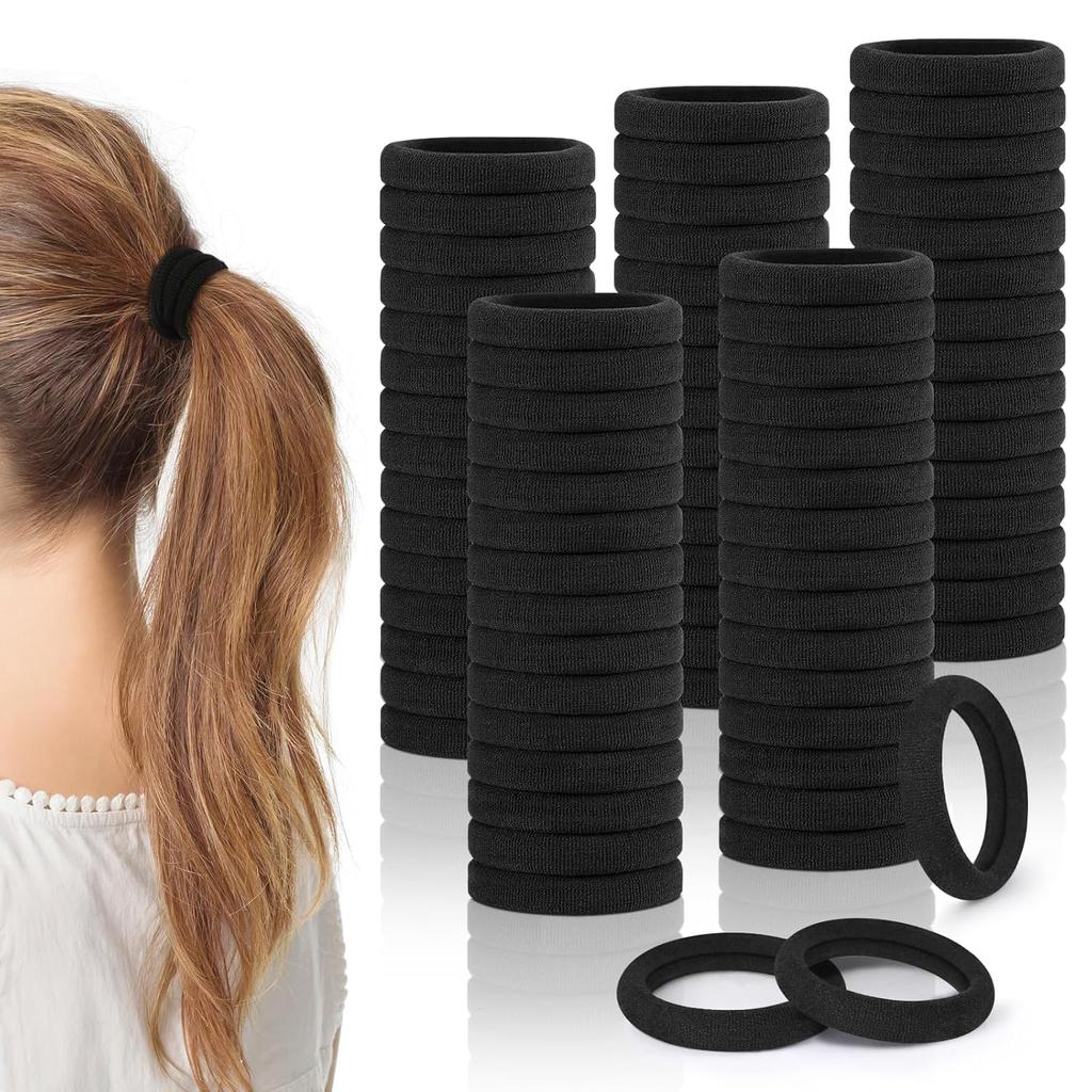 100pcs Black Large Soft Nylon Hair Elastics Ties Rope For No Damage Ponytail Holder Women Leagues Accessories