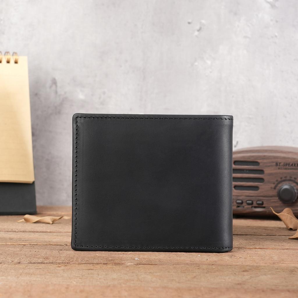 Handgefertigte Retro Crazy Horse Leder Herren Geldbörse Münzfach und Kartenhalter Schlanke Geldbörsen für Männer Rindsleder Geldbörse