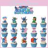 Theme Stitch Birthday Cake Inserts Set With Paper Decor For Events Celebration