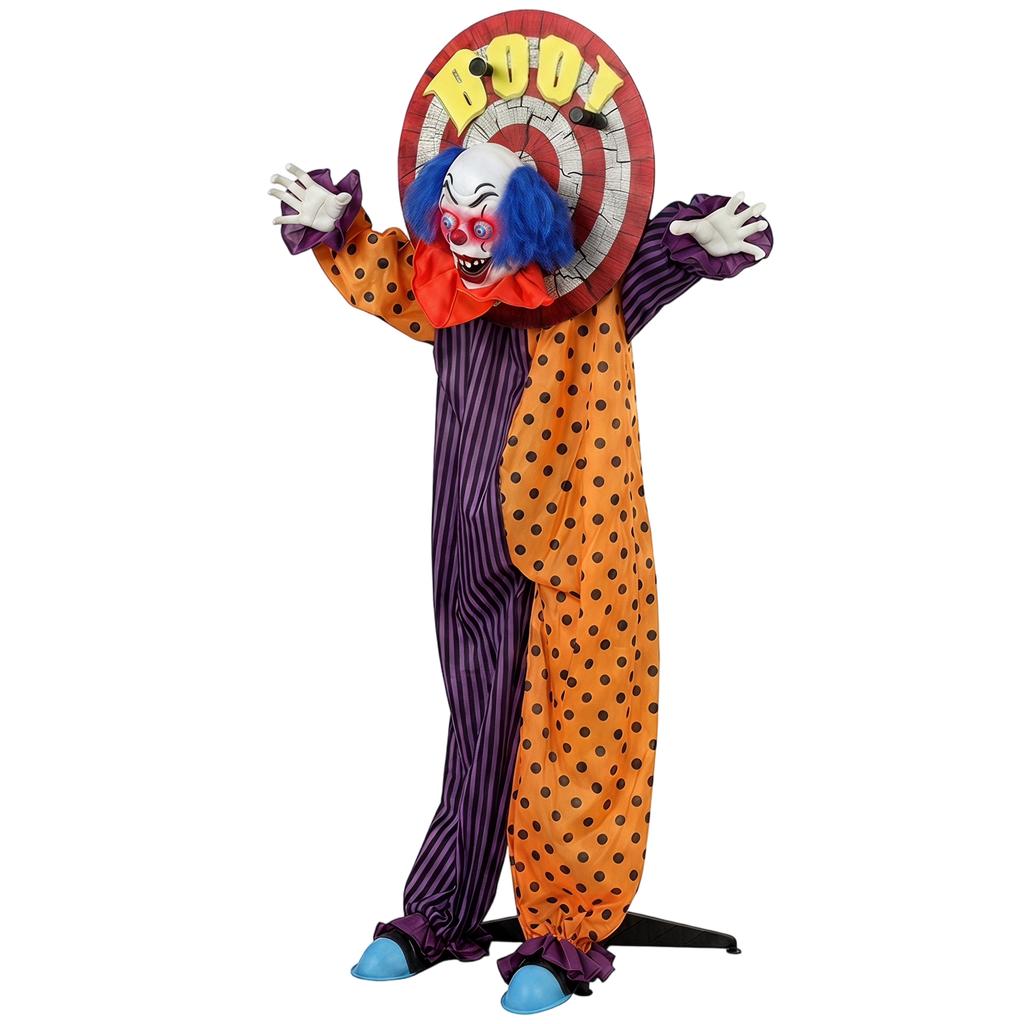 167 cm Life Size Animated Clown Halloween Decoration, Scary Halloween Animatronics Decor with Sound Touch Activated