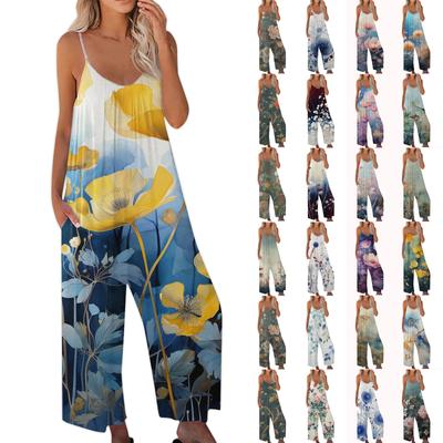 Women's Printed Jumpsuit Casual Loose Adjustable Suspender Jumpsuit