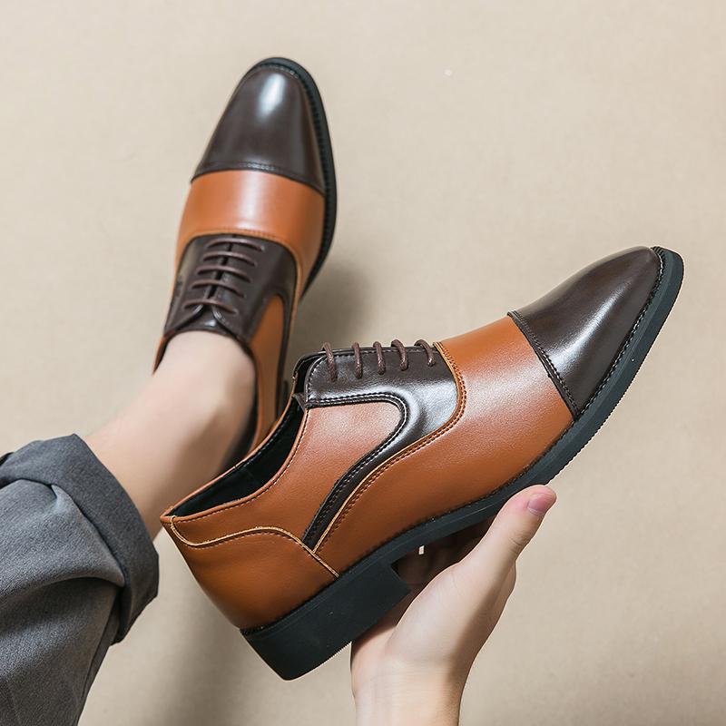 Fashion 2025 Retro Style Mens Dress Shoes Fashion Mixed Colors Mens Leather Shoes Lace-up Business Non-Slip Casual Mens Oxford Footwear