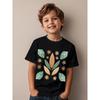 European Size Childrens Round-neck Short-sleeved T-shirt with Leaf and Flower Pattern Print