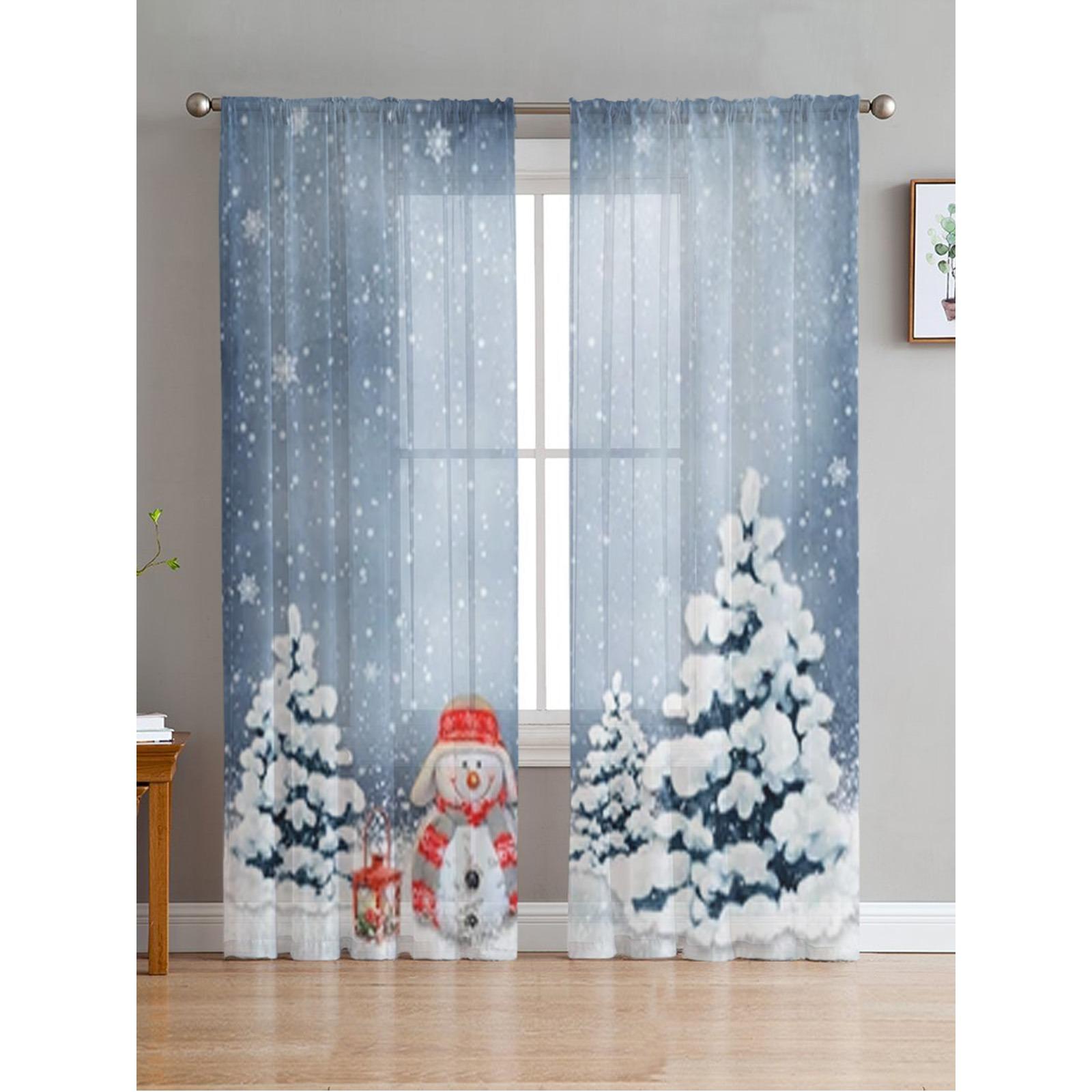 

Рождественский снеговик, снежинка, дерево, вуаль, прозрачные шторы для гостиной, окна, тюлевая занавеска, занавески для кухни, спальни, домашний декор 135W x 114H(cm)