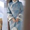 Blue Lady 2026 Winter Qipao: Velvet Plush Collar, Wide Sleeves Dress
