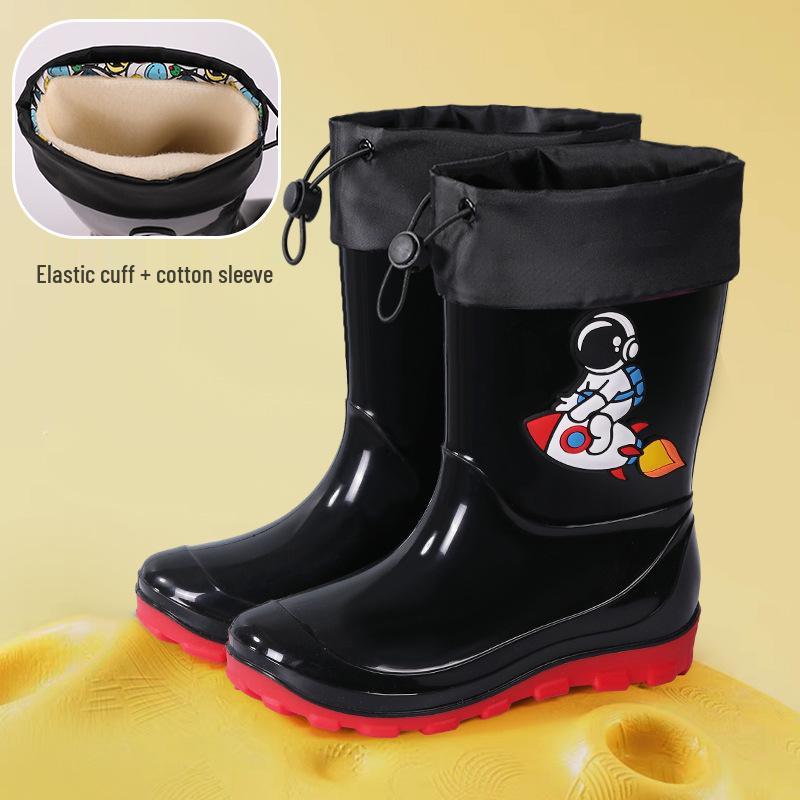 Kids' Waterproof Cartoon Rain Boots - Non-Slip Rubber Shoes for Boys & Girls, Warm Long Mid-High Top Design