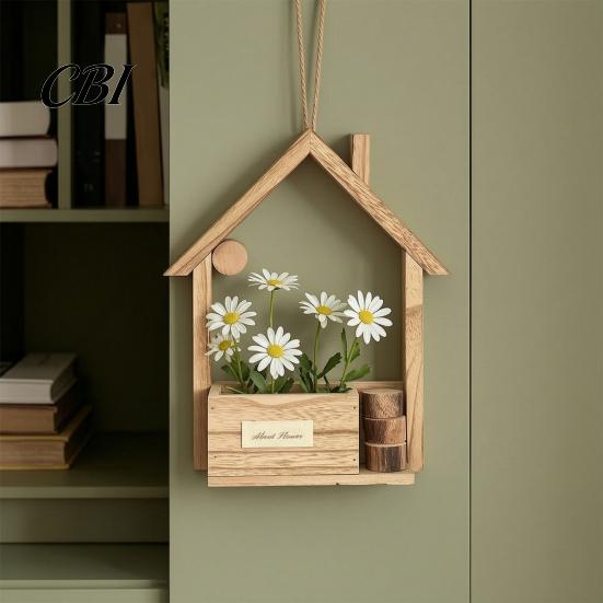 Holz Wandvase Pflanzgefäß, Kreativer Hängender Blumentopf Korb für Zimmerpflanzen Montiert Künstliche Blumen, Rustikales Dekor Wohnzimmer Balkon Dekoration Boho